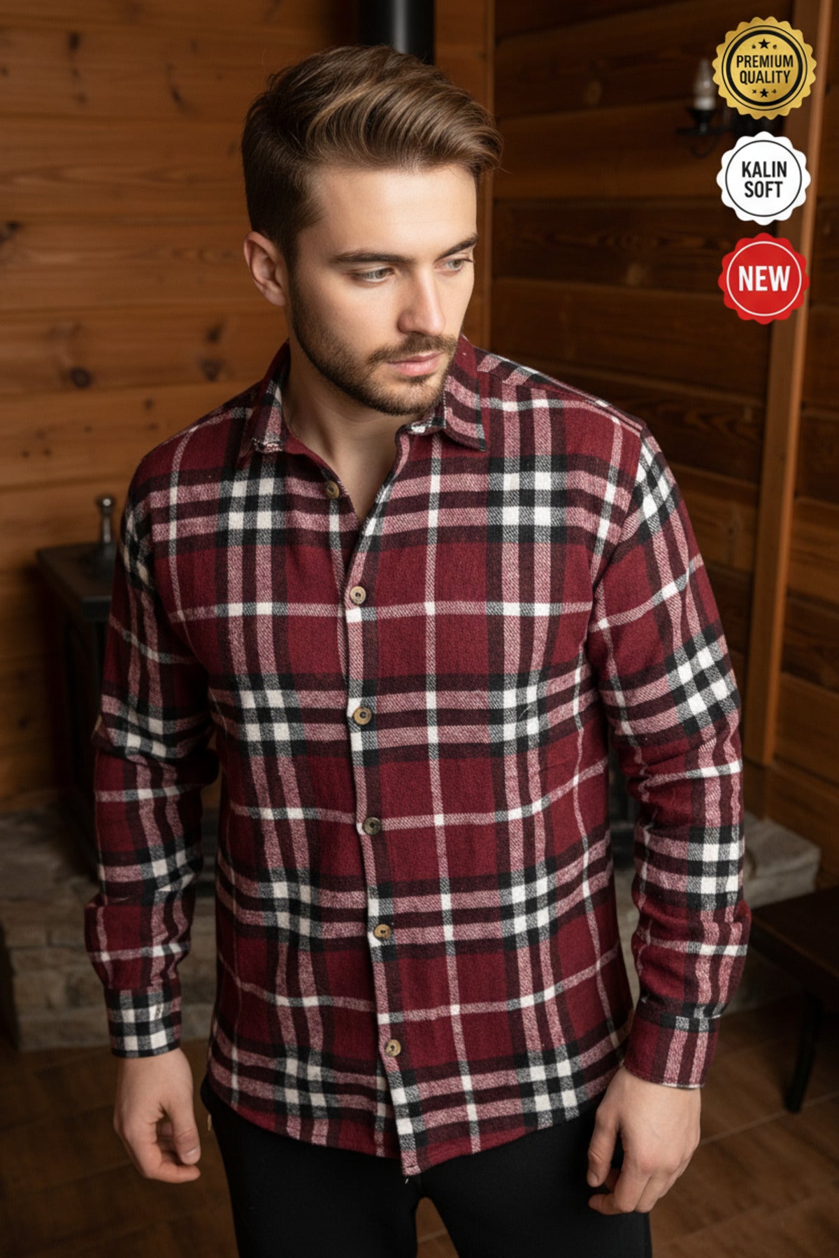 Erkek Bordo Siyah Beyaz 3 çizgili Ekose Oduncu Kalın Yumuşak Dokulu Regular Old Money Culture Gömlek