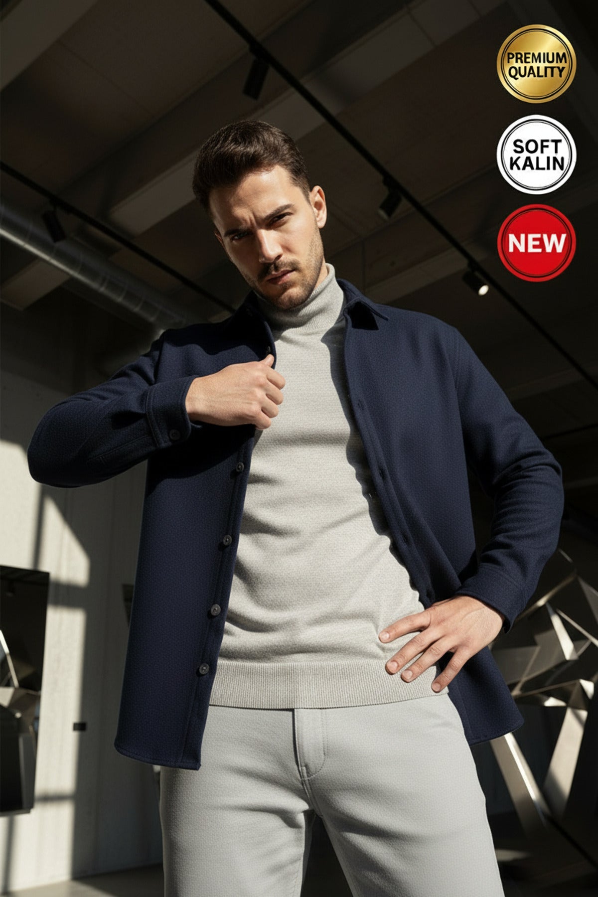 Erkek Lacivert Kaşe Kalın Soft Oduncu Yumuşak Dokulu Regular Old Money Culture Gömlek Ceket Hırka