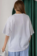 Beyaz Basic Düz Baskısız Oversize Salas Boyfriend Kadın T-Shirt