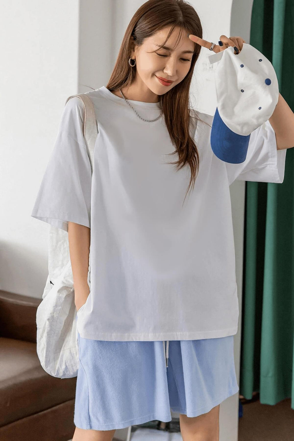 Beyaz Basic Düz Baskısız Oversize Salas Boyfriend Kadın T-Shirt