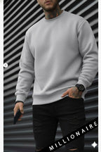 Erkek Düz Gri Basic Baskısız Sıfır Bisiklet Yaka Oversize Salaş Sweatshirt Sweat