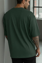 Erkek Petrol Yeşili Basic Düz Baskısız Oversize Salas Boyfriend T-Shirt