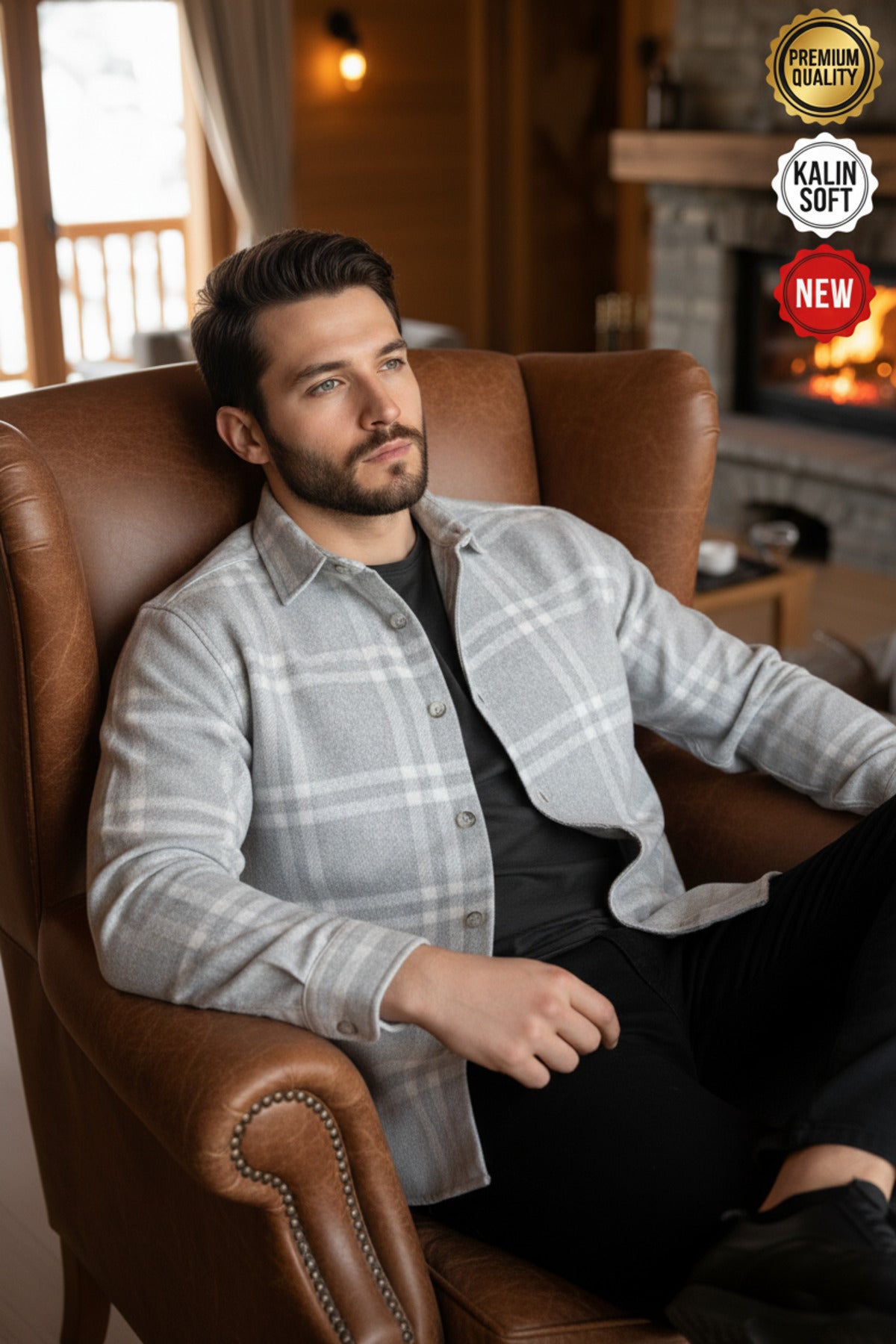 Erkek Gri ve Beyaz 2 çizgi Oduncu Kalın Yumuşak Dokulu Regular Old Money Culture Gömlek