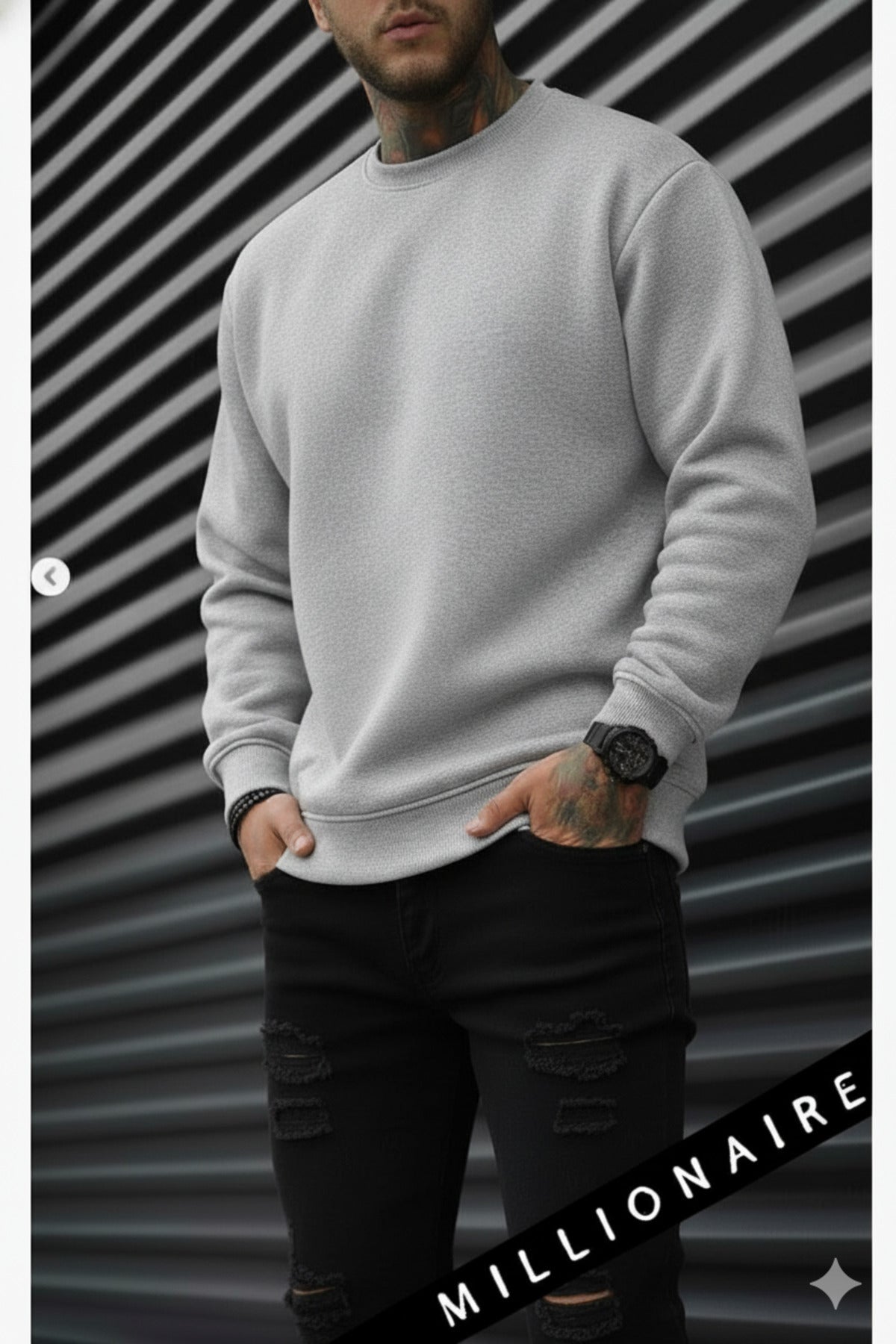 Erkek Düz Gri Basic Baskısız Sıfır Bisiklet Yaka Oversize Salaş Sweatshirt Sweat