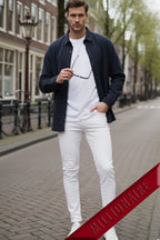 Erkek Lacivert Kadife Fitilli Yumuşak Dokulu Loose Fit Oversize Düşük Omuz Gömlek