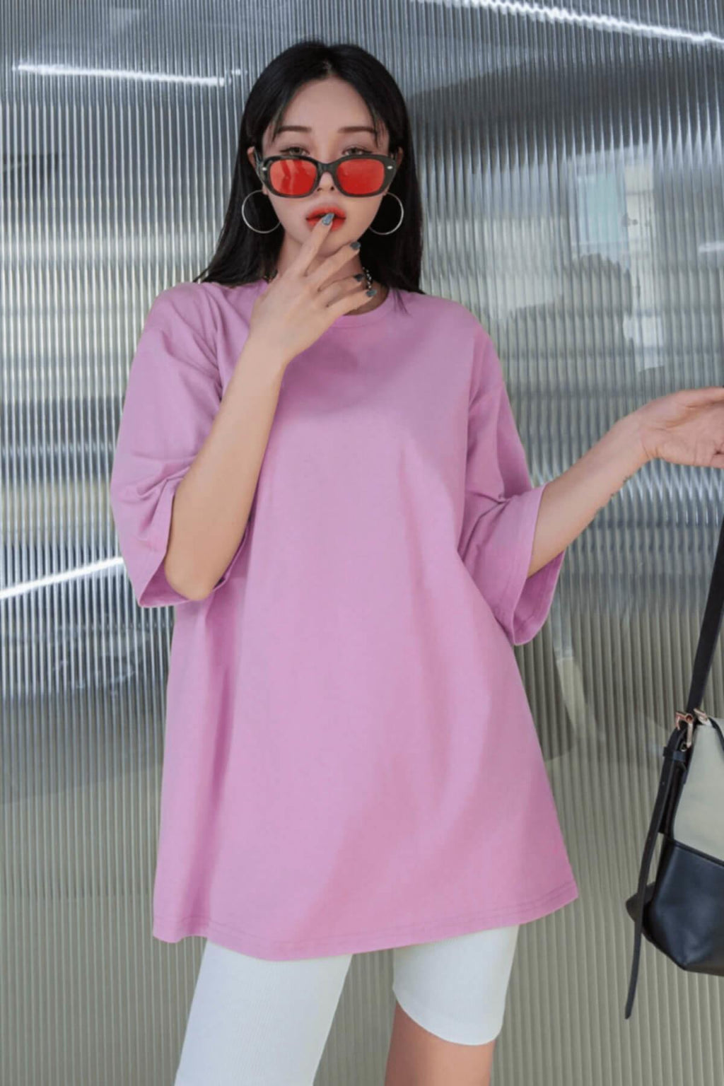 Açık Pembe Basic Düz Baskısız Oversize Salas Boyfriend Kadın T-Shirt