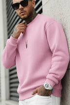 Erkek Pembe Geyik Soft 3 İplik içi Şardonlu 0 Sıfır Yaka Oversize Salaş Sweatshirt