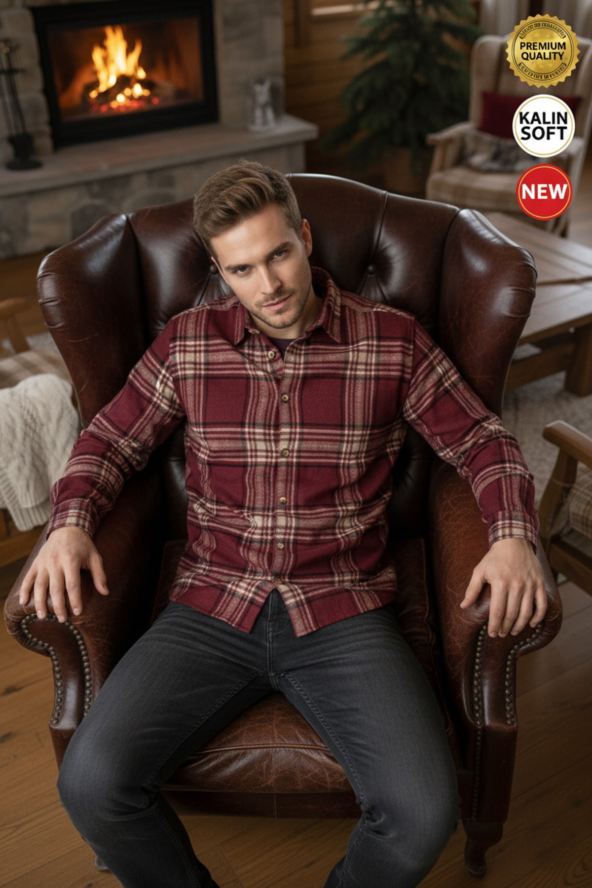 Erkek Bordo Bej Siyah çizgili ekose Oduncu Kalın Yumuşak Dokulu Regular Old Money Culture Gömlek