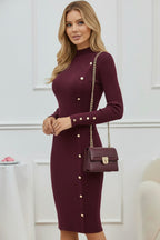 Kadın Bordo Slim Kalem Triko Elbise