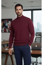 Erkek Bordo Yarım Balıkçı Yaka Standart Normal Kesim Regular Fit Akrilik Karışımlı Triko Kazak