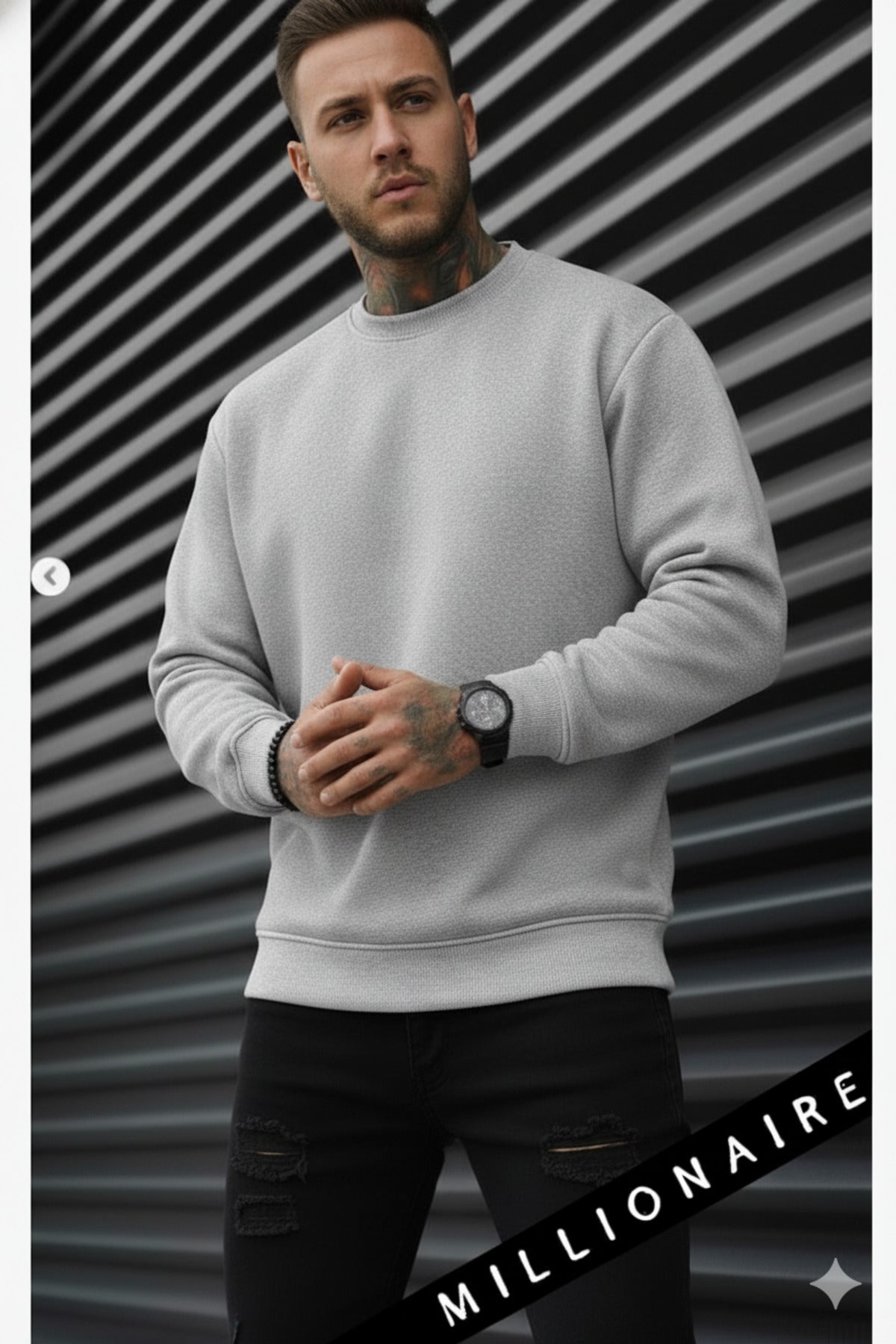 Erkek Düz Gri Basic Baskısız Sıfır Bisiklet Yaka Oversize Salaş Sweatshirt Sweat