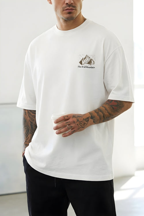 Erkek Arid Mountain Oversize Ekru Beyaz Salas T-Shirt