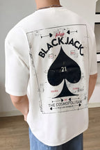 Erkek Beyaz Black Jack Oversize Fit Bol Geniş Kalıp Salaş Kesim T-shirt