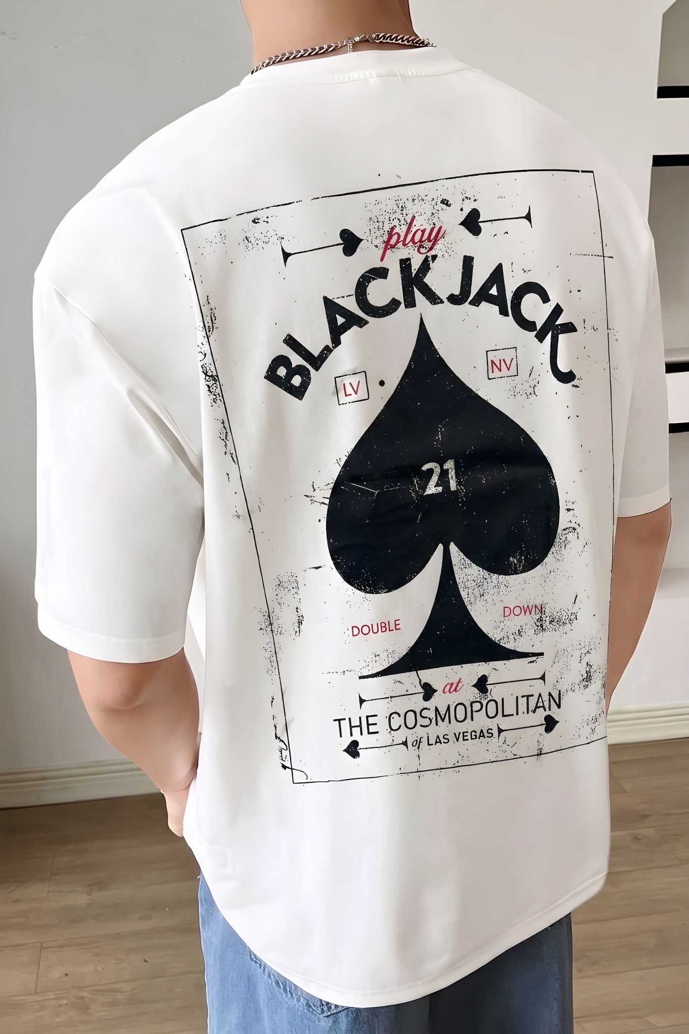 Erkek Beyaz Black Jack Oversize Fit Bol Geniş Kalıp Salaş Kesim T-shirt