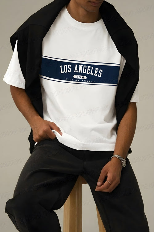 Erkek Ekru Beyaz City Of Angels Oversize Fit Bol Geniş Kalıp Salaş Kesim T-shirt