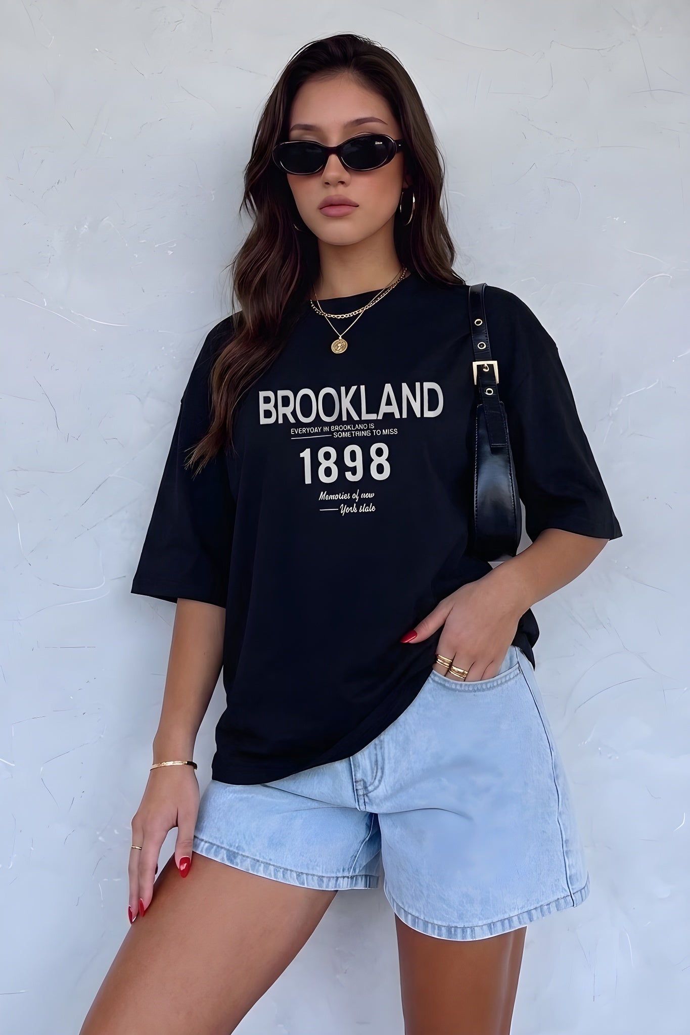 Kadın Lacivert 1898 Baskılı Oversize Salas Boyfriend T-Shirt