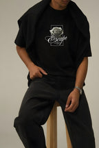 Erkek Siyah Black Rose Oversize Fit Bol Geniş Kalıp Salaş Kesim T-shirt