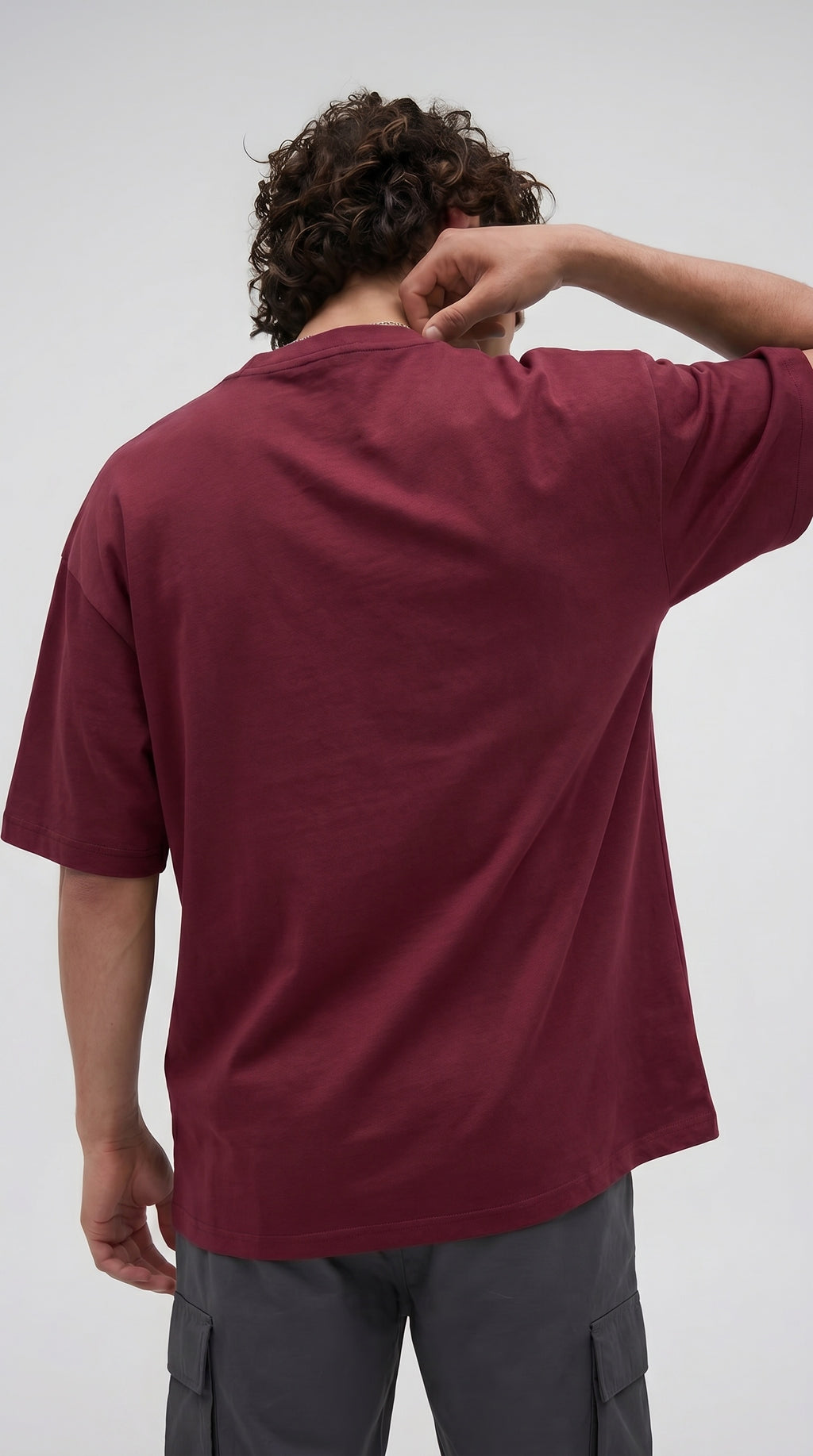 Erkek Bordo Geyik Baskılı Oversize Fit Bol Geniş Kalıp Salaş Kesim T-shirt