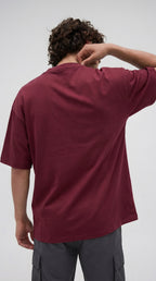 Erkek Bordo Geyik Baskılı Oversize Fit Bol Geniş Kalıp Salaş Kesim T-shirt