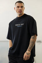 Erkek Siyah Rave All Night Oversize Fit Bol Geniş Kalıp Salaş Kesim T-shirt