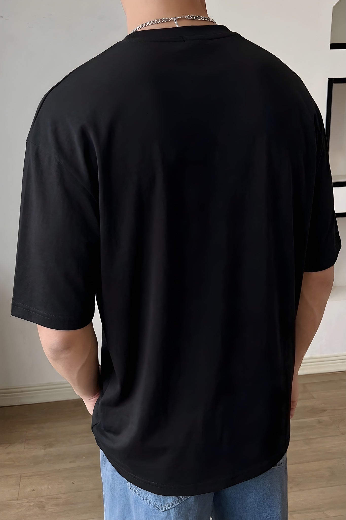 Erkek Siyah Da Vinci Sicience Oversize Fit Bol Geniş Kalıp Salaş Kesim T-shirt