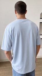 1 Adet Erkek Açık Bebe Mavi Basic Düz Baskısız Oversize Salas Loose Fit T-shirt