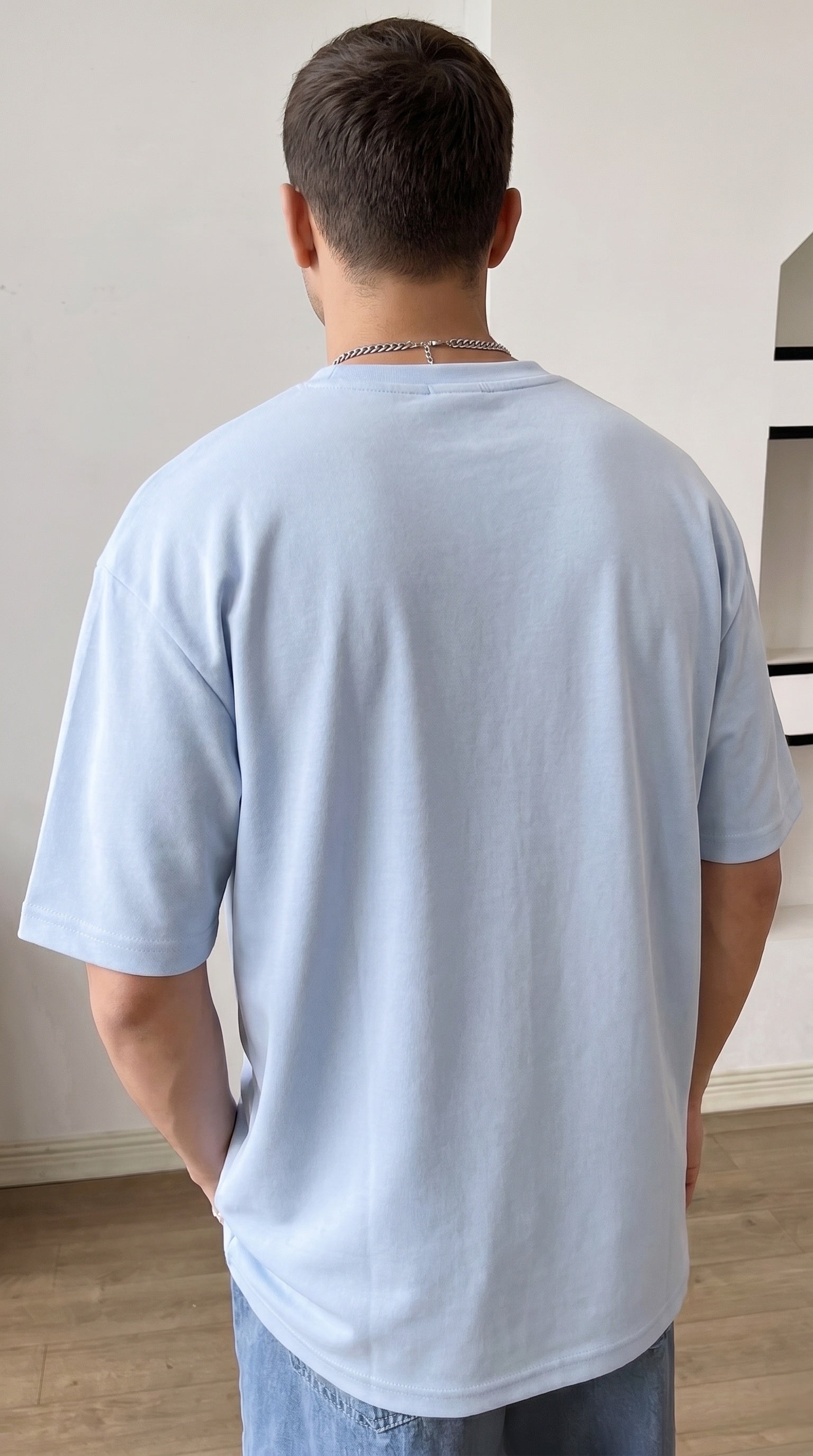 1 Adet Erkek Açık Bebe Mavi Basic Düz Baskısız Oversize Salas Loose Fit T-shirt