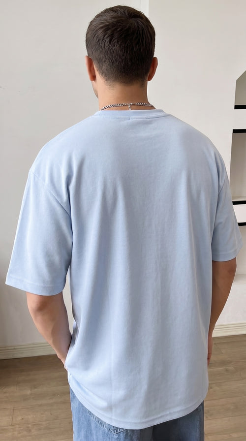 1 Adet Erkek Açık Bebe Mavi Basic Düz Baskısız Oversize Salas Loose Fit T-shirt