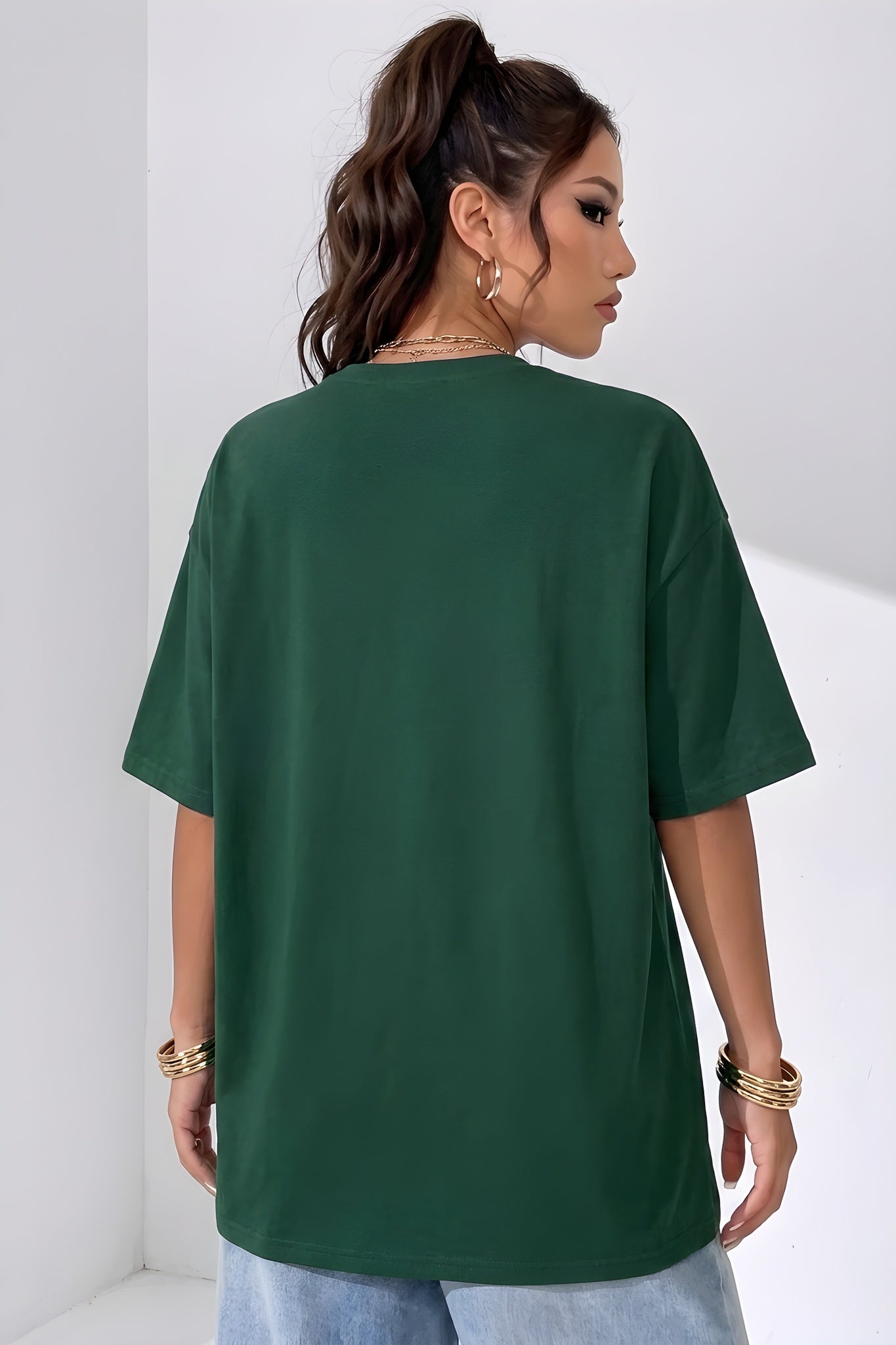 Kadın Free Life Nefti Bisiklet Yaka Oversize Salas T-Shirt