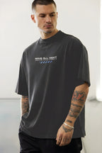 Erkek Füme Rave All Night Oversize Fit Bol Geniş Kalıp Salaş Kesim T-shirt