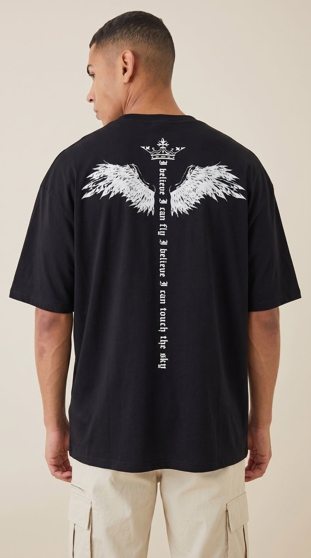 Erkek Siyah I Can Fly Oversize Fit Bol Geniş Kalıp Salaş Kesim T-shirt