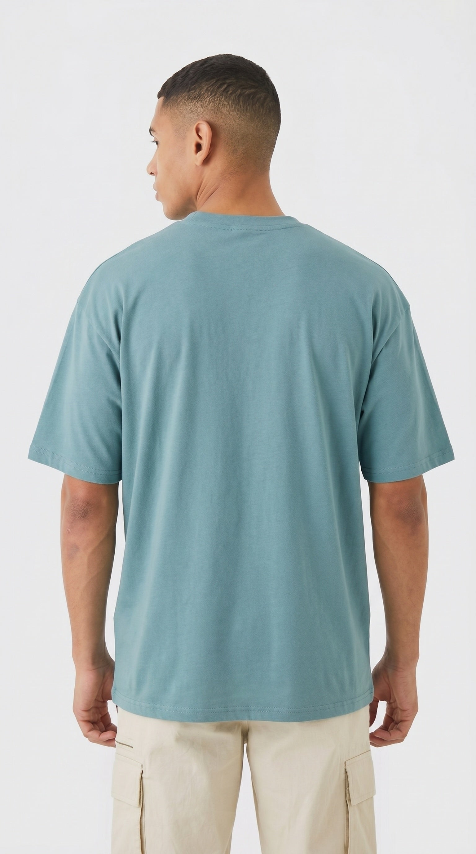 1 Adet Erkek Turkuaz Basic Düz Baskısız Oversize Salas Loose Fit T-shirt