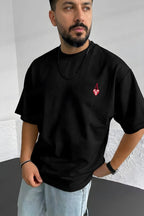 Erkek Siyah Kupa As Kuru Kafa Oversize Fit Bol Geniş Kalıp Salaş Kesim T-shirt