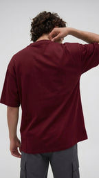 Erkek Bordo Free Life Bisiklet Yaka Oversize Salas T-Shirt