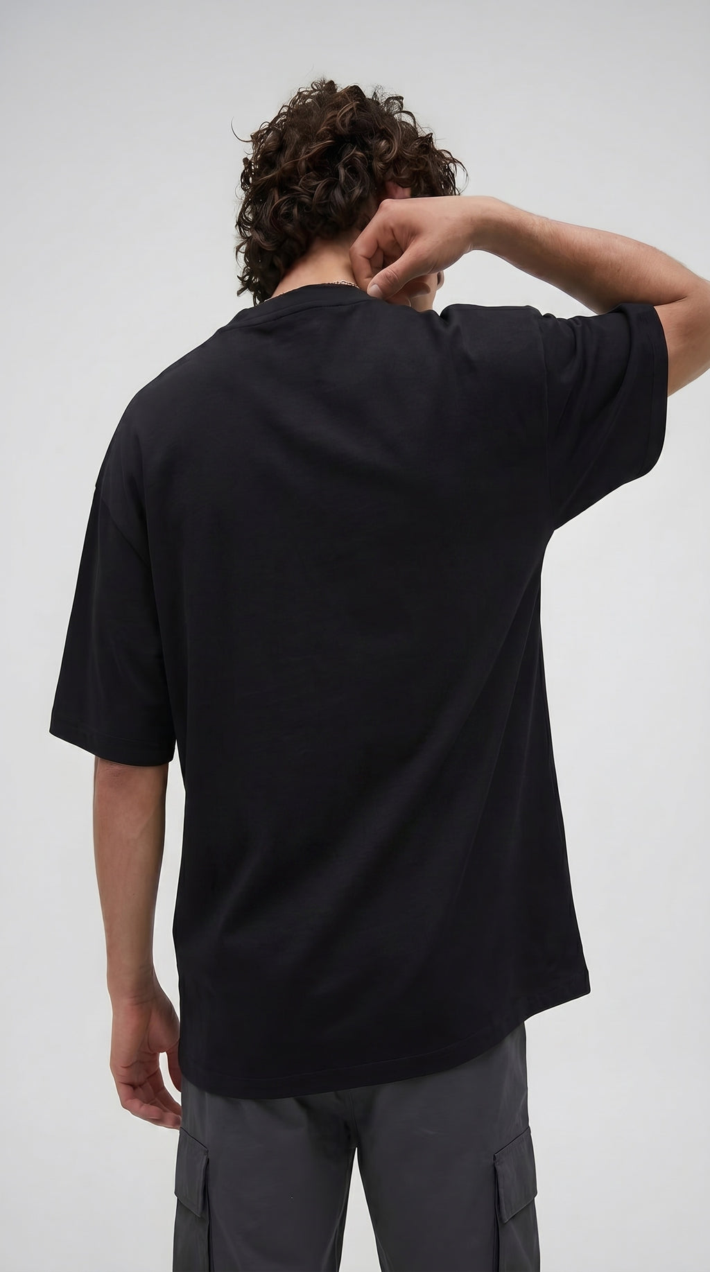 Erkek Siyah Geyik Baskılı Oversize Fit Bol Geniş Kalıp Salaş Kesim T-shirt
