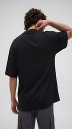 Erkek Siyah Geyik Baskılı Oversize Fit Bol Geniş Kalıp Salaş Kesim T-shirt