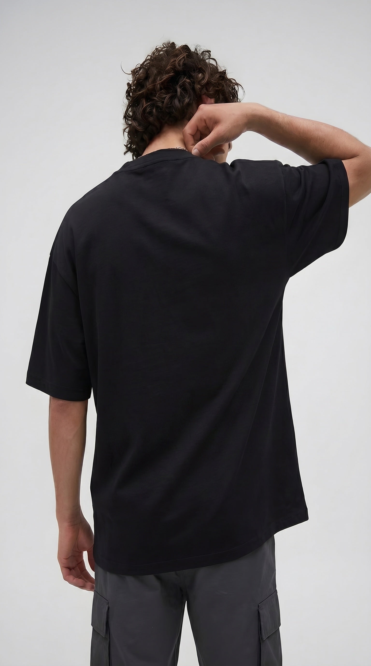 Erkek Siyah Geyik Baskılı Oversize Fit Bol Geniş Kalıp Salaş Kesim T-shirt