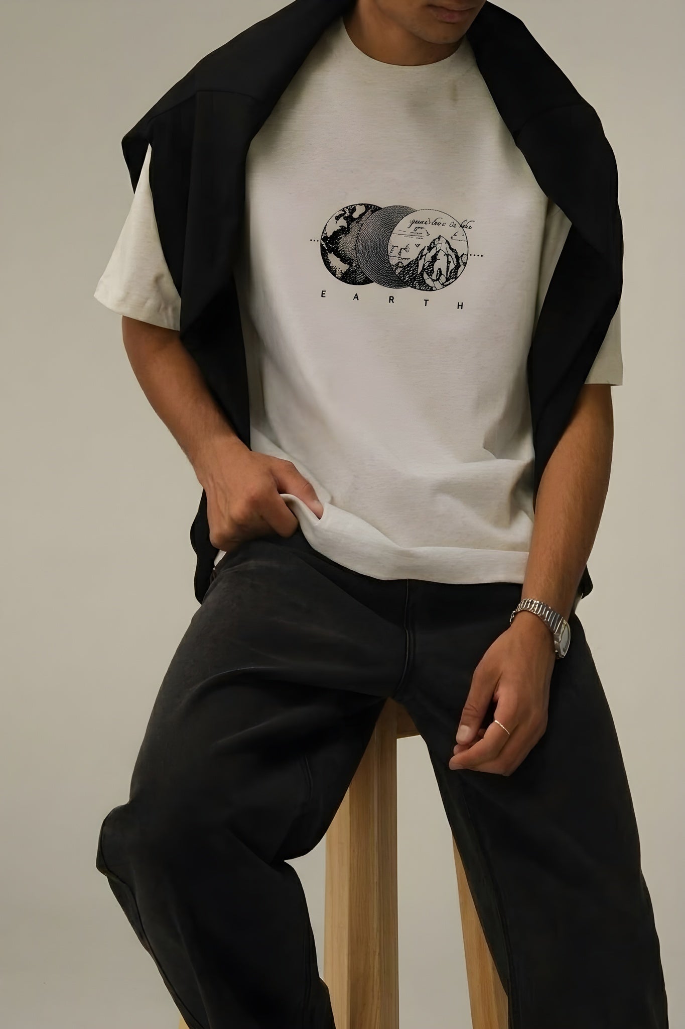 Erkek Taş Earth Oversize Fit Bol Geniş Kalıp Salaş Kesim T-shirt