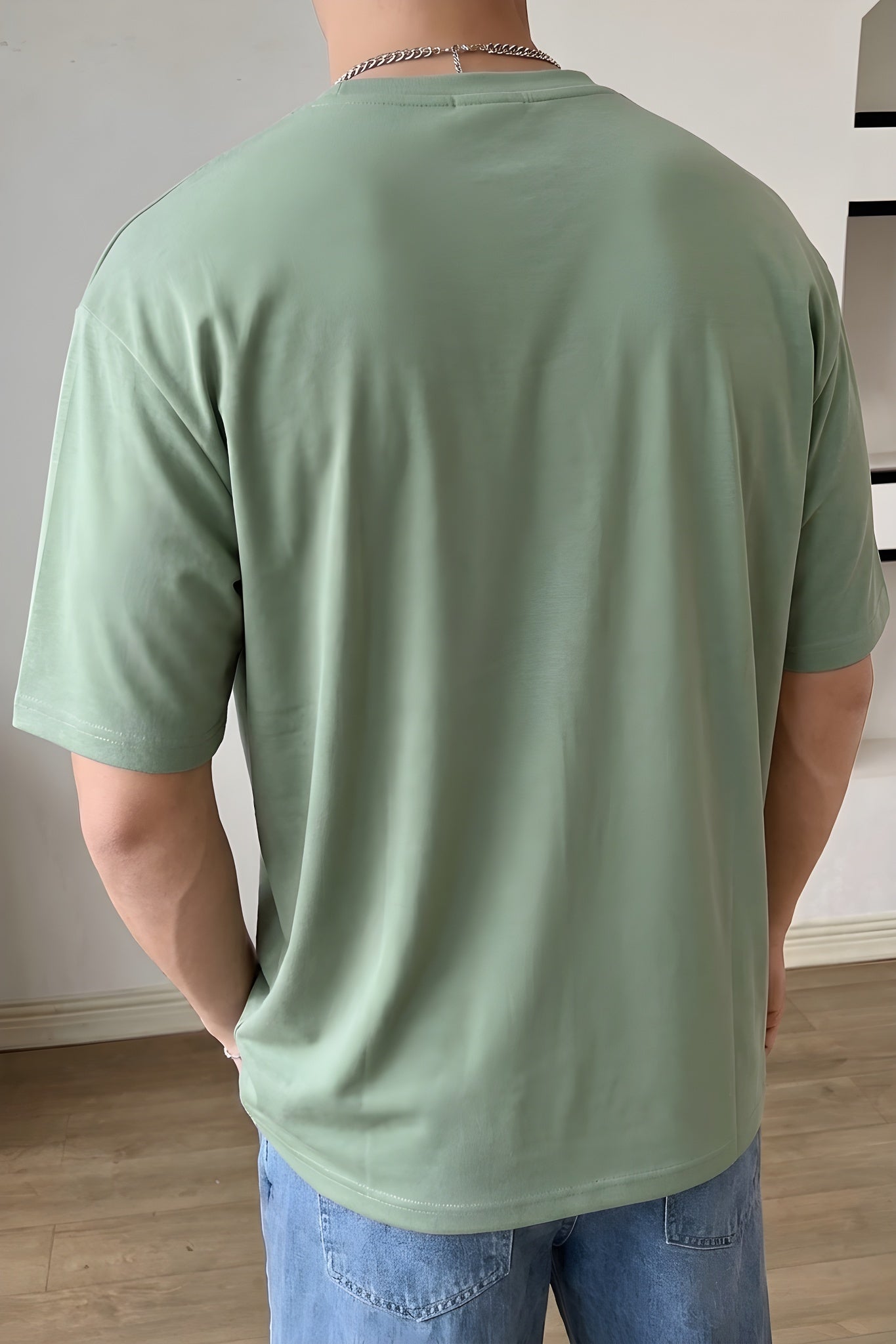 Erkek Free Life Açık Yeşil Bisiklet Yaka Oversize Salas T-Shirt