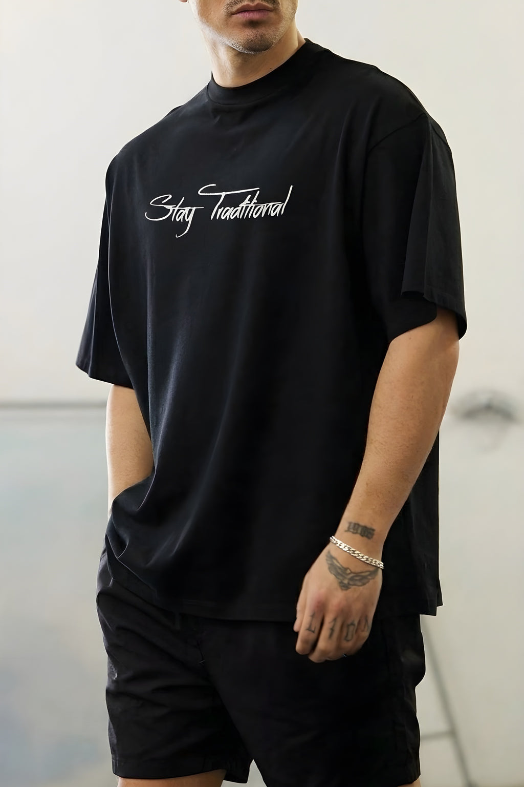 Erkek Siyah Traditional Ayıcık Teddy Bear Oversize Fit Bol Geniş Kalıp Salaş Kesim T-Shirt