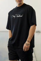 Erkek Siyah Traditional Ayıcık Teddy Bear Oversize Fit Bol Geniş Kalıp Salaş Kesim T-Shirt