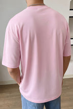 Erkek Pembe Basic Düz Baskısız Oversize Salas Boyfriend T-Shirt