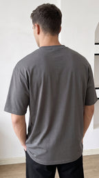 Erkek Gri Free Life Bisiklet Yaka Oversize Salas T-Shirt