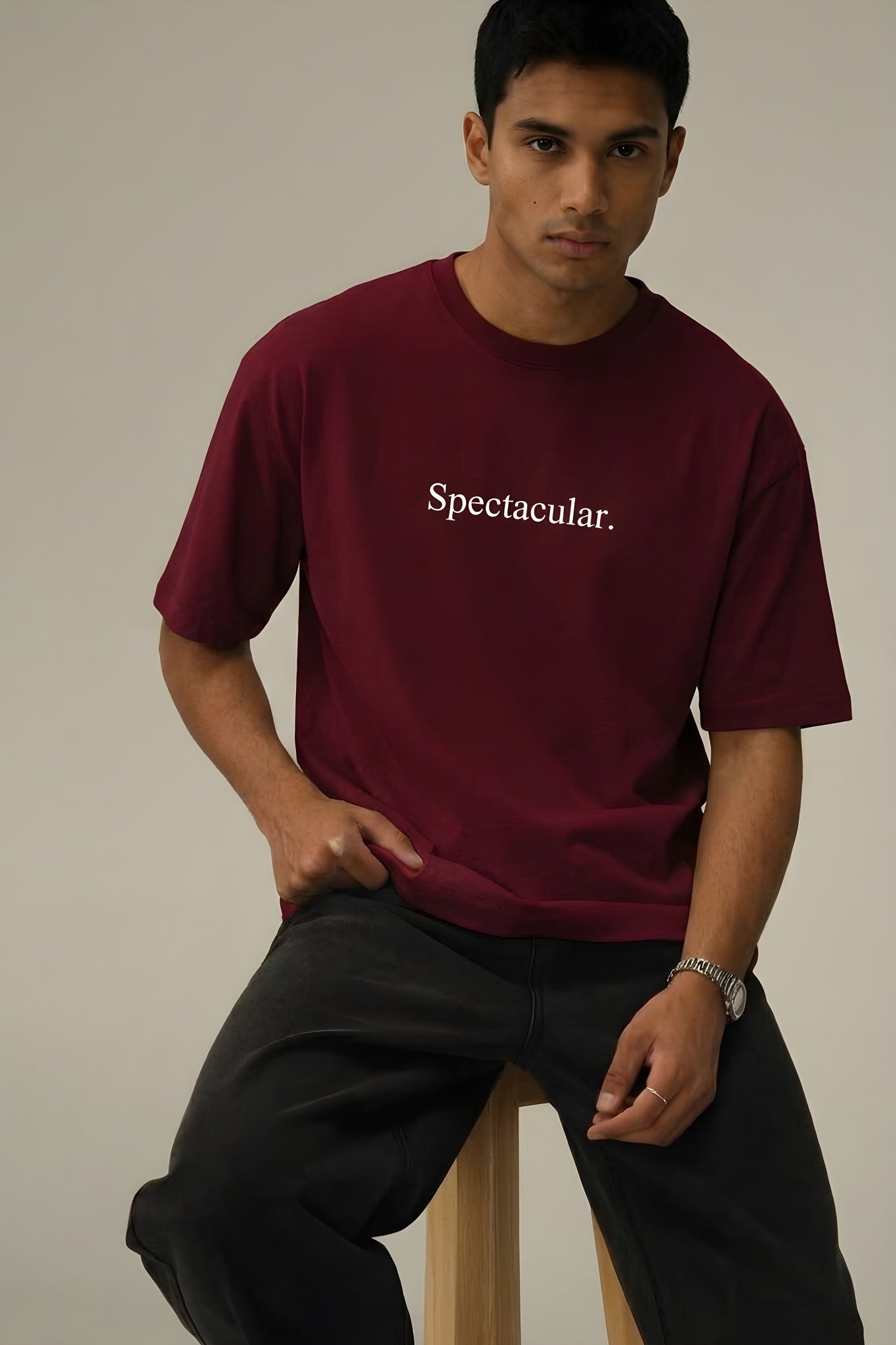 Erkek Bordo Spectacular Oversize Salas T-Shirt
