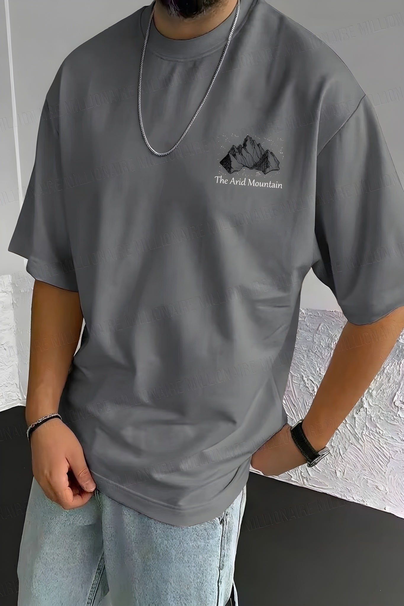 Erkek Arid Mountain Oversize Gri Salas T-Shirt