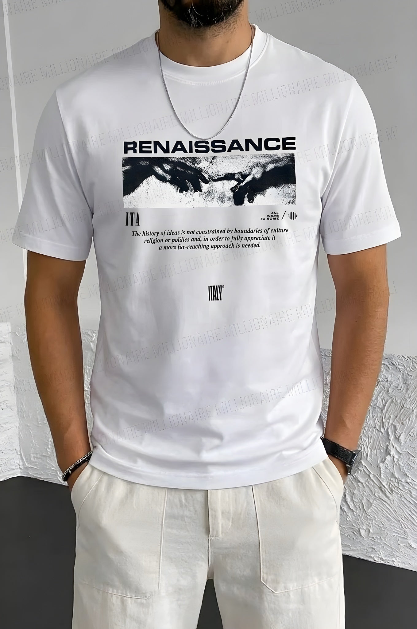 Erkek Ekru Beyaz Renaissance Regular Fit Normal Kalıp T-shirt