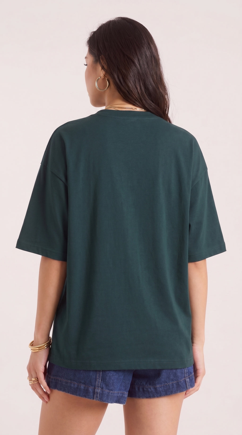 Kadın Koyu Petrol Yeşil Geyik Oversize Salas Boyfriend T-shirt