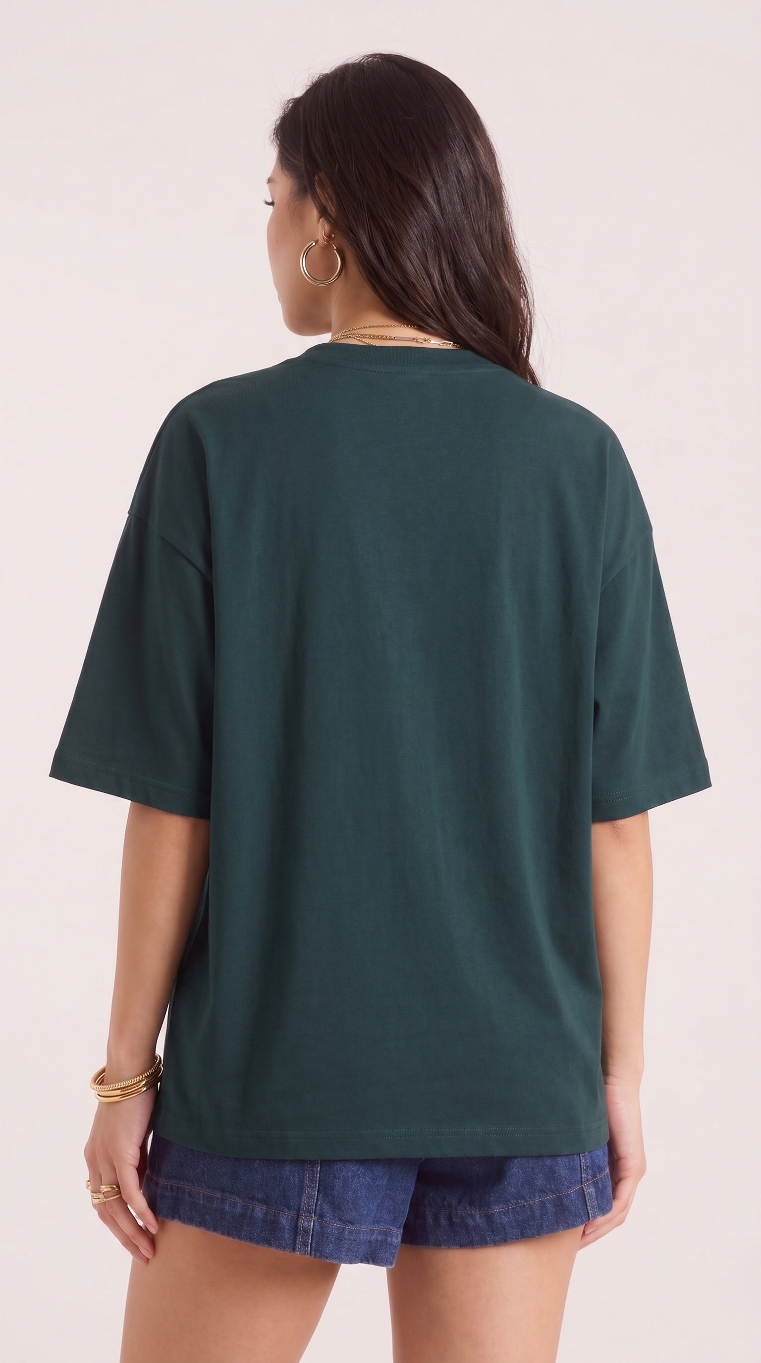 Kadın Koyu Petrol Yeşil Geyik Oversize Salas Boyfriend T-shirt