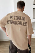 Erkek Hell & Devil Kabaran Baskı Camel Bisiklet Yaka Oversize Salas T-Shirt
