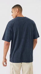 Erkek Lacivert Oversize Asit Yıkamalı Eskitme Efektli Boyalı T-Shirt